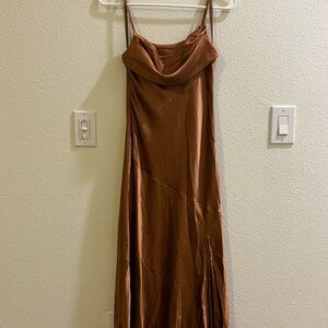 Selfie Leslie Well Versed Pleated Bust Front Split Dress | Chocolate | (NWT)